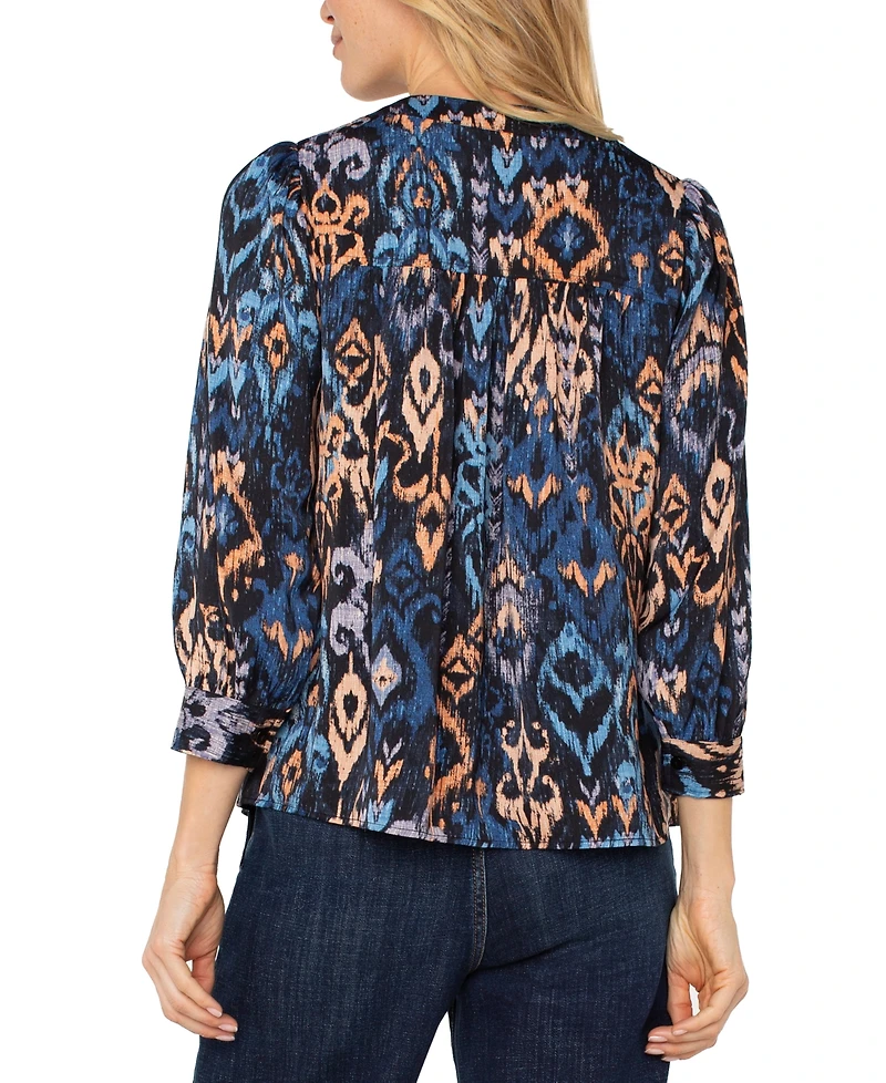 Liverpool Los Angeles Women's 3/4-Sleeve V-Neck Woven Top
