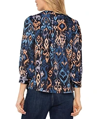 Liverpool Los Angeles Women's 3/4-Sleeve V-Neck Woven Top