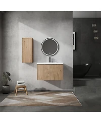 Casainc 30 Inch Wall-Mounted Vanity with Sink and Side Cabinet, Soft-Close Door Combo
