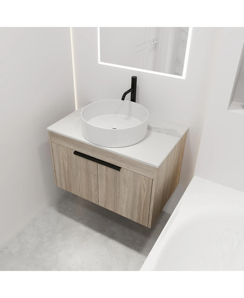 Casainc 30 Inch Floating Vanity with Ceramic Basin and Soft-Close Door, 2-Piece Set