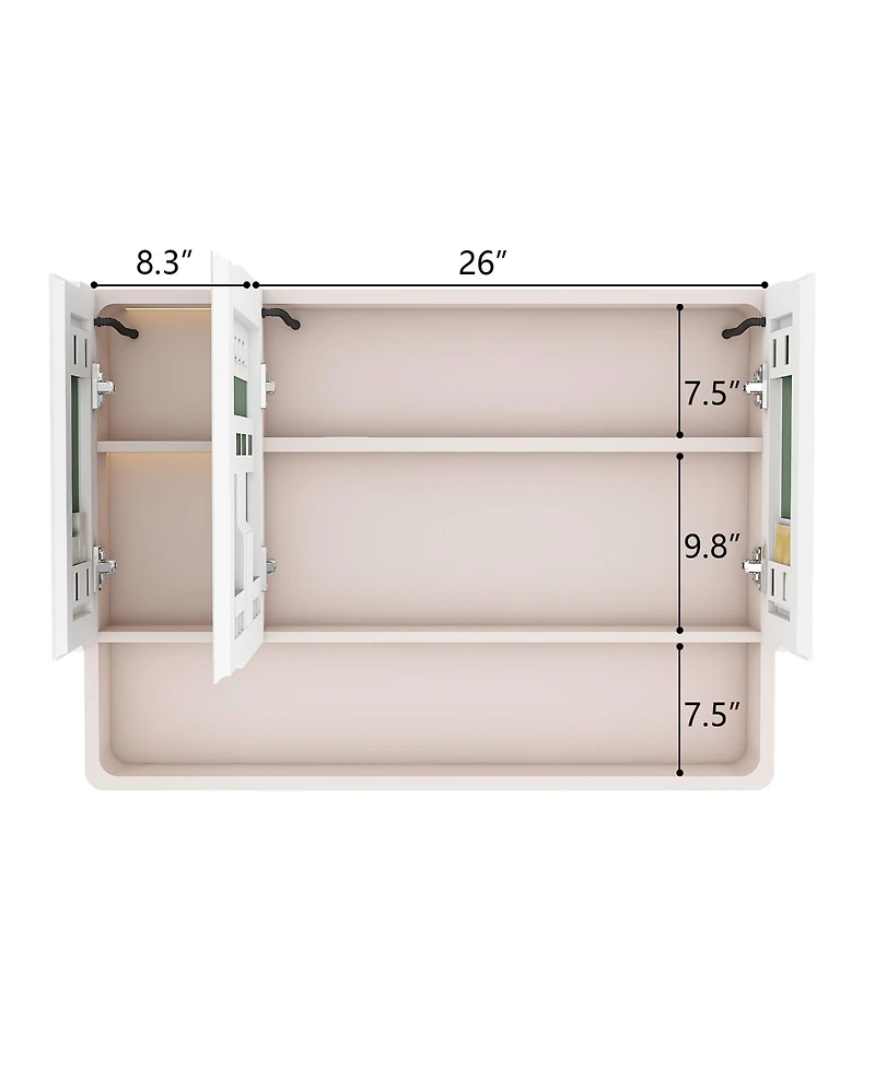Casainc 35" 28 Inch Aluminum Mirror Cabinet with 3-Color Led and Defogging Feature - Khaki