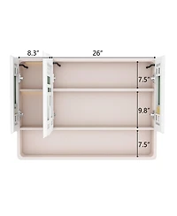 Casainc 35" 28 Inch Aluminum Mirror Cabinet with 3-Color Led and Defogging Feature - Khaki