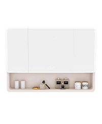 Casainc 35" 28 Inch Aluminum Mirror Cabinet with 3-Color Led and Defogging Feature - Khaki