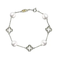 Suzy Levian New York Suzy Levian Sterling Silver Clover White Sapphire and Cultured Pearl Bracelet