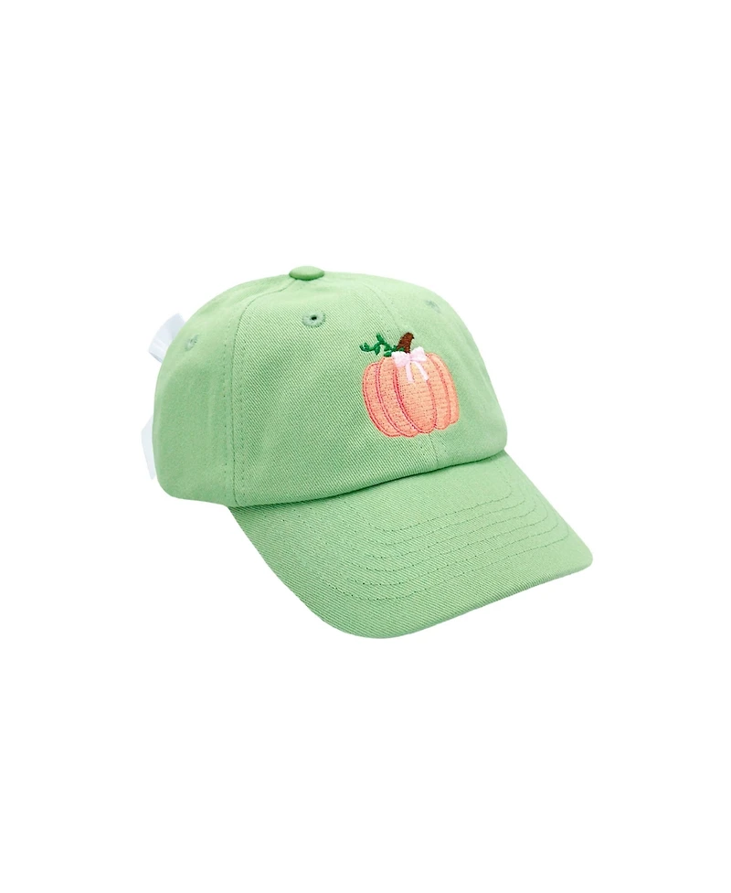Bits & Bows Girls Pumpkin Bow Baseball Hat in Green