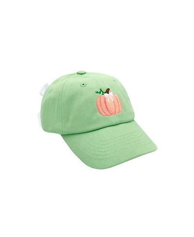 Bits & Bows Girls Pumpkin Bow Baseball Hat in Green