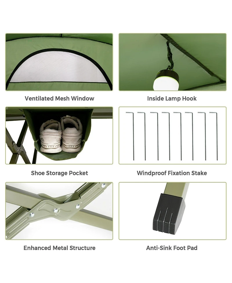 Akiudex 2-Person Outdoor Camping Tent with External Cover - Green