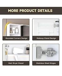 Casainc 35×28 Inch Aluminum Mirror Cabinet with Defogging and 3-Color Led Light - White