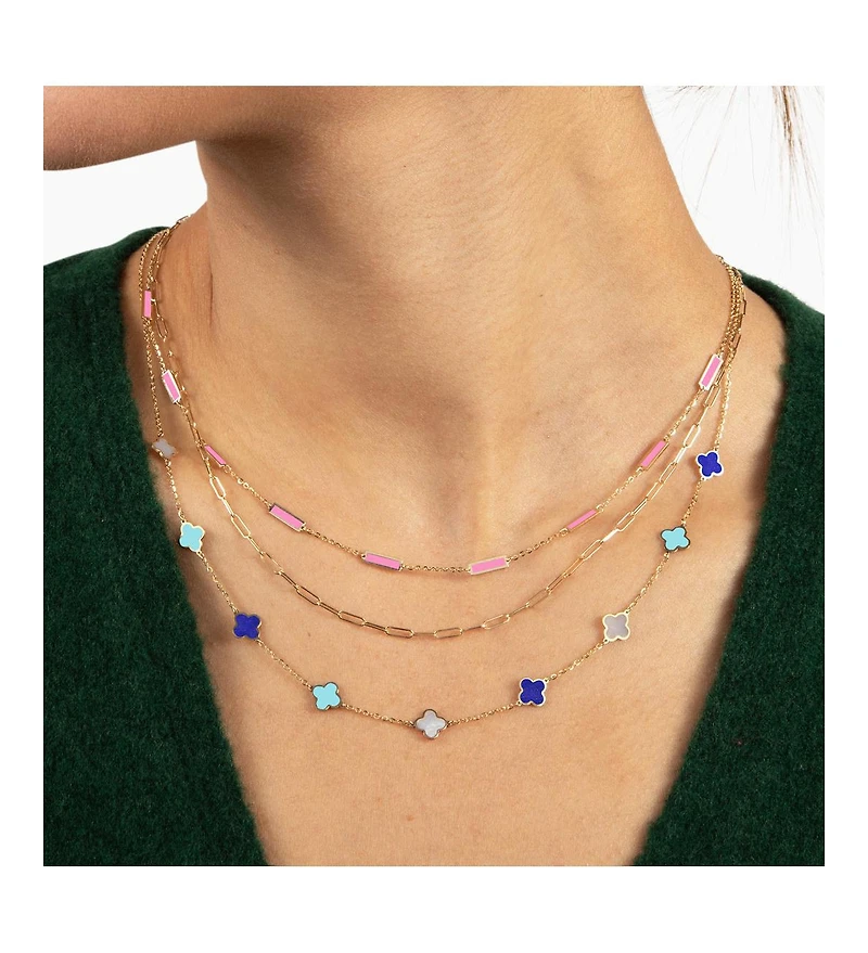 The Lovery Bubblegum Pink Bar Chain Necklace 14K Gold