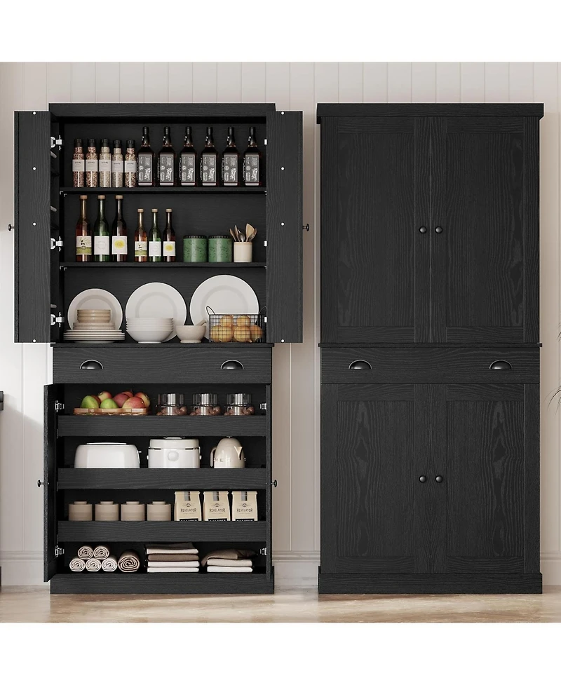Ironck Kitchen Pantry with Drawer, Sliding Storage Rack, Black