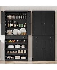 Ironck Kitchen Pantry with Drawer, Sliding Storage Rack, Black