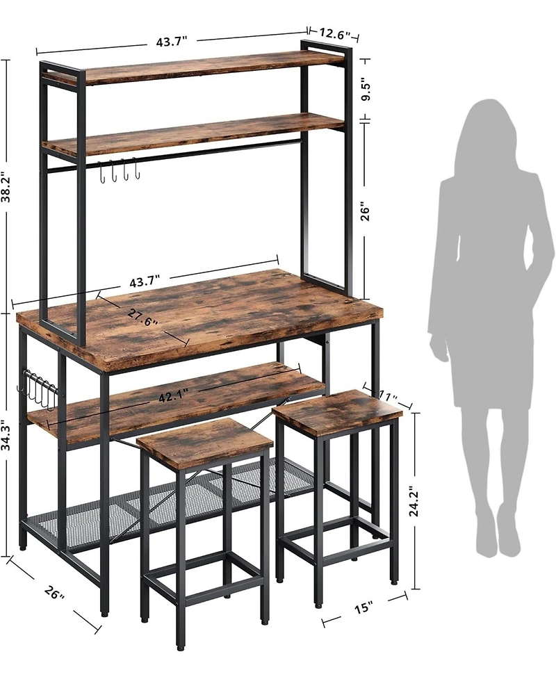 Ironck Kitchen Island with Stools, Storage and Power Outlet, Vintage Brown