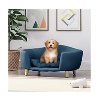 Zeus & Ruta Blue Corduroy Elevated Pet Couch with Wood Legs