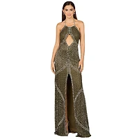 Lara Women's Symmetrical Halter Neck Beaded Gown