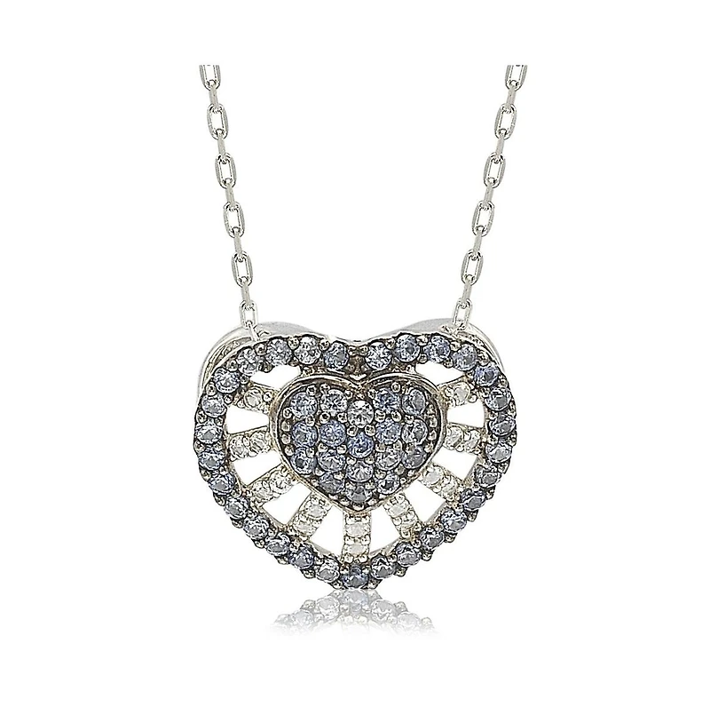 Suzy Levian New York Sterling Silver Sapphire & Created White Sapphire Heart Necklace