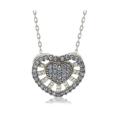 Suzy Levian New York Sterling Silver Sapphire & Created White Sapphire Heart Necklace