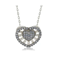 Suzy Levian New York Sterling Silver Sapphire & Created White Sapphire Heart Necklace