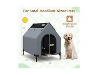 Akiudex Outdoor Elevated Dog House with Canopy and Mesh Windows