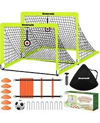 Bearwill Kids Soccer Goal Set of 2, 4x3FT Pop Up Backyard Goals with Training Kit - Includes Ball, Cones