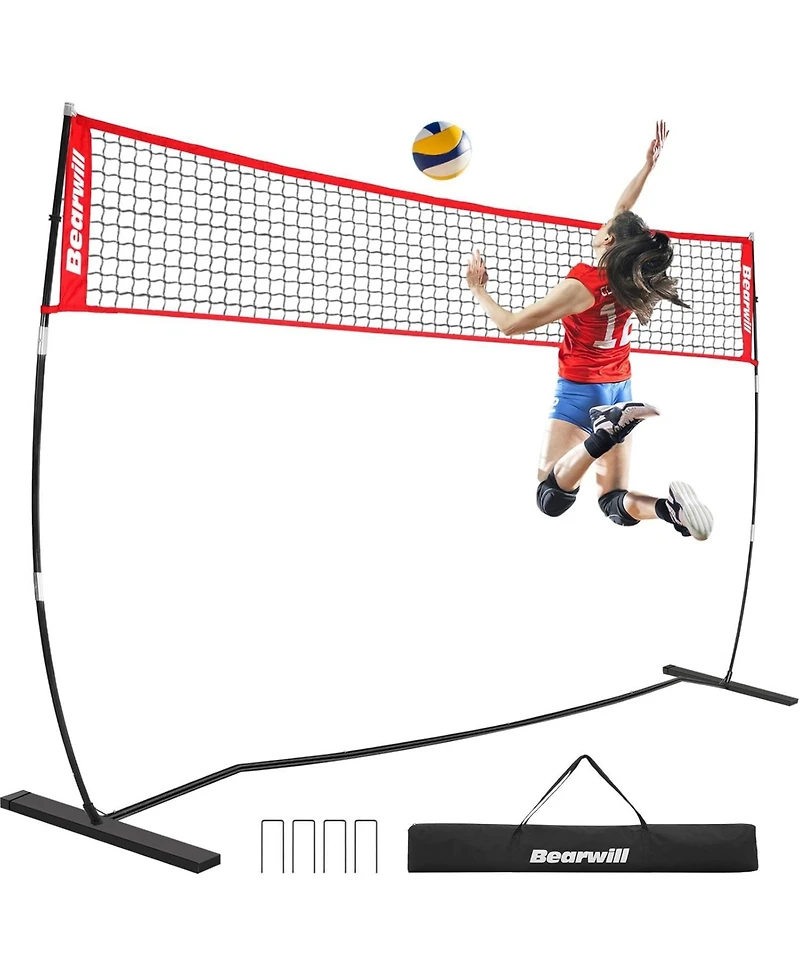 Bearwill 12FT Portable Volleyball Net Set - Freestanding, Height Adjustable, Includes Carry Bag - for Backyard, Indoor & Outdoor Practice