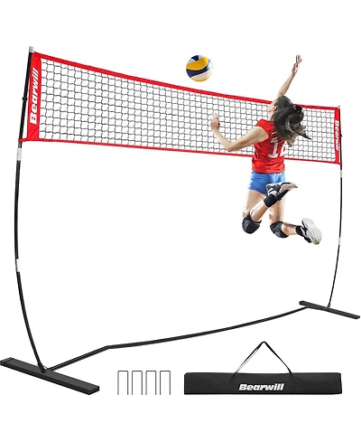 Bearwill 12FT Portable Volleyball Net Set - Freestanding, Height Adjustable, Includes Carry Bag - for Backyard, Indoor & Outdoor Practice
