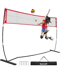 Bearwill 12FT Portable Volleyball Net Set - Freestanding, Height Adjustable, Includes Carry Bag - for Backyard, Indoor & Outdoor Practice