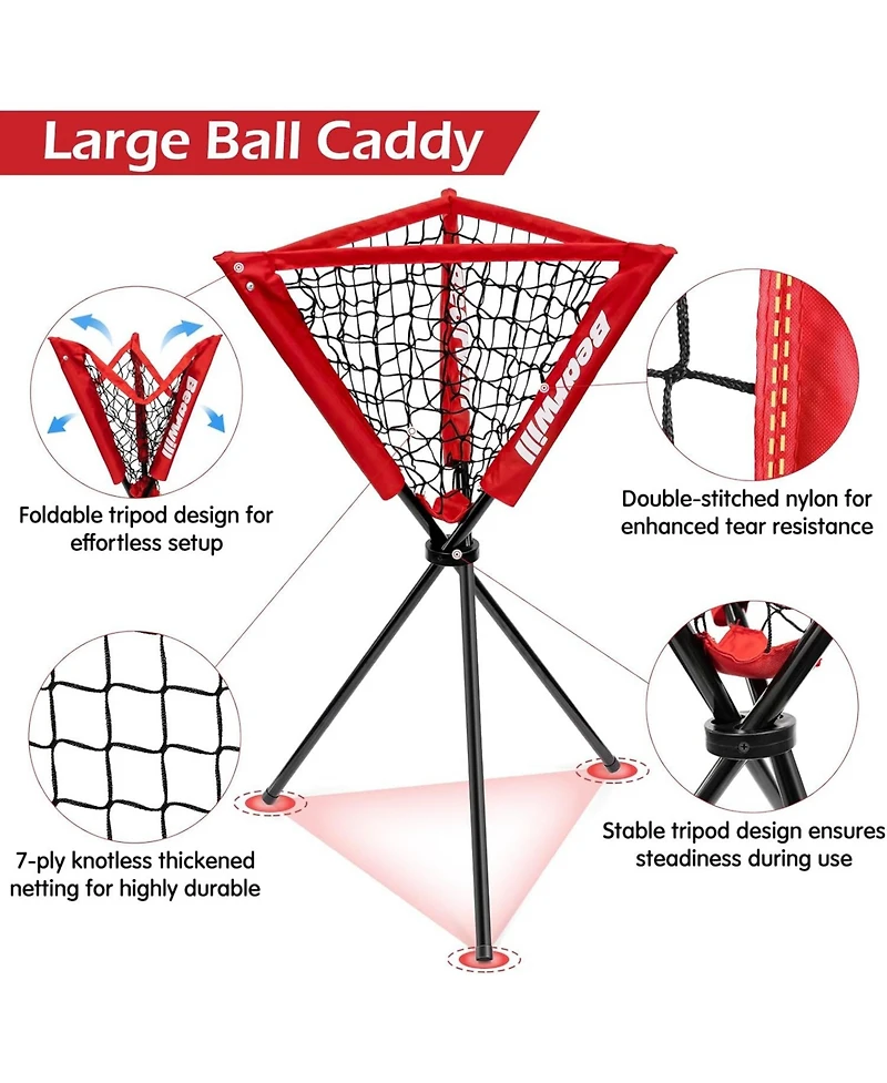 Bearwill 7x7ft Baseball & Softball Net - Pitching, Hitting & Batting Practice Set with Ball Collection System, Tee, 2 Strike Zones & Carry Bag