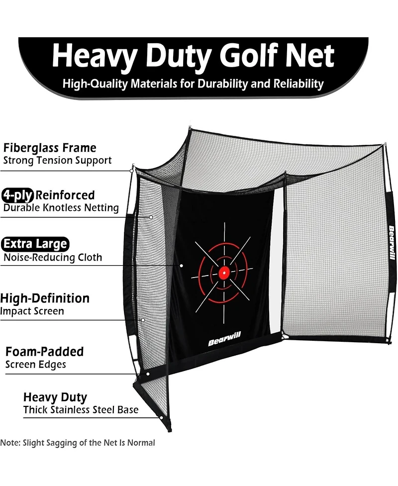 Bearwill 11FT x 8FT Golf Net with Simulator Impact Screen - Hd Blank Screen & Target Cloth for Driving, Swing Practice - Home, Garage, Backyard
