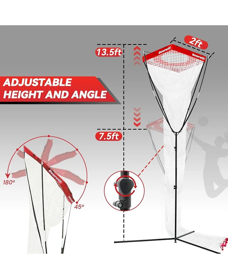 Bearwill Volleyball Setter Trainer Net - Adjustable Angle & Height (8-13FT), Training Equipment for Serving, Spiking, Setting - Indoor & Outdoor