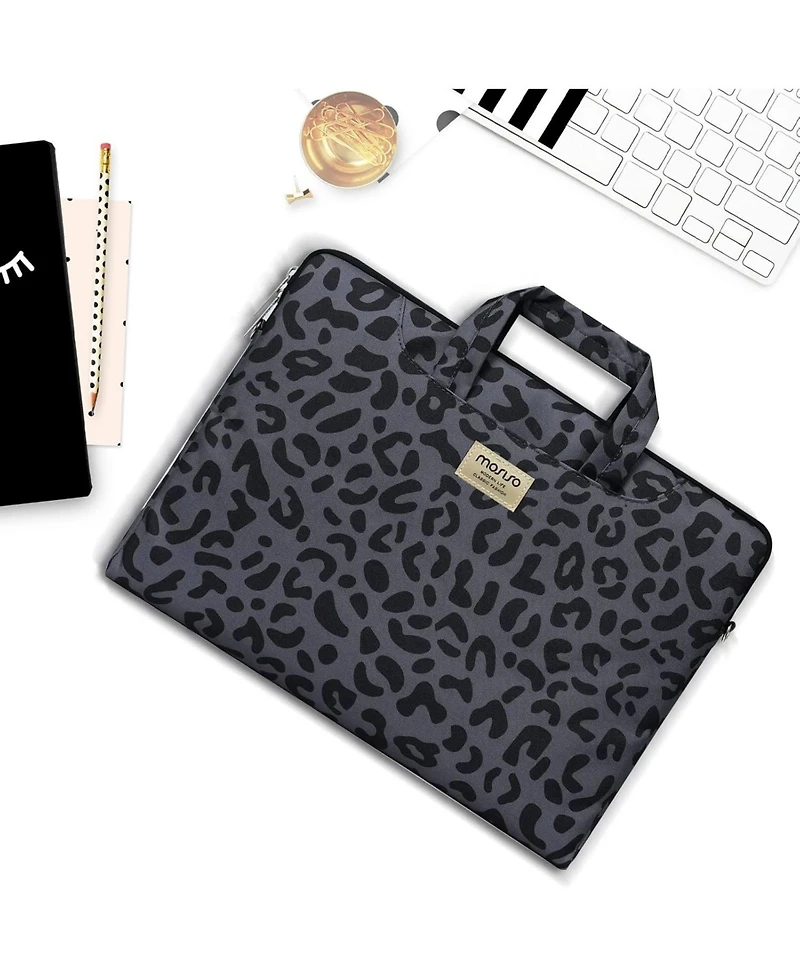 Mosiso Leopard Grain Laptop Shoulder Bag - 15-15.6" Briefcase with Belt for MacBook Air 15" (M4/M3/M2) & Pro 16" (M4/M3/M2/M1, 2019-2025)