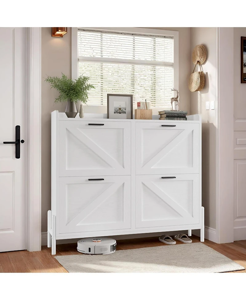 Ironck Shoe Storage Cabinet with 4 Flip Drawers, White