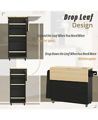 Ironck Kitchen Island Cart with Storage, Power Outlet and Drop Leaf, Black