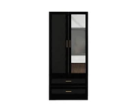 Freestanding Wardrobe Cabinet with Mirror, Clothes Rod, and Storage Drawer Space