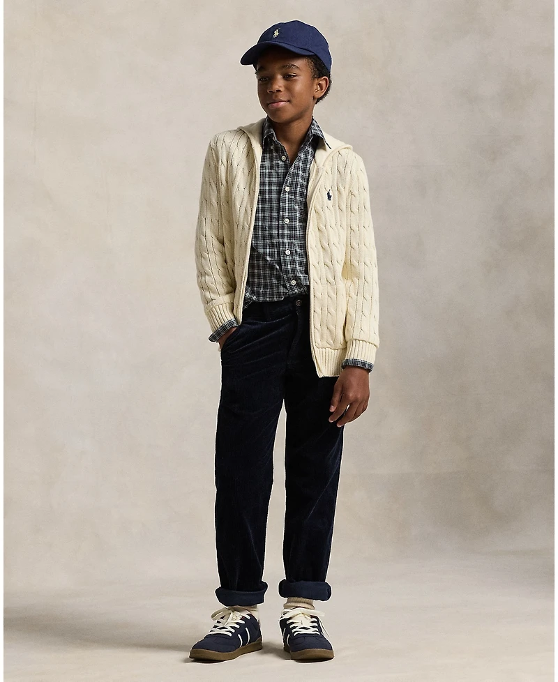 Polo Ralph Lauren Big Boys Cable Cotton Hooded Full-Zip Sweater