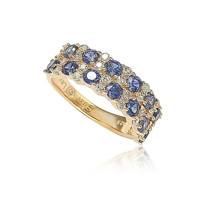 Suzy Levian Sterling Silver Natural Sapphire & Created White Double Row Band