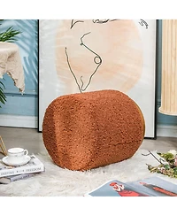 Nordlys - Terracotta Boucle Pouf with Wooden Base Vintage Style Upholstery Living Room