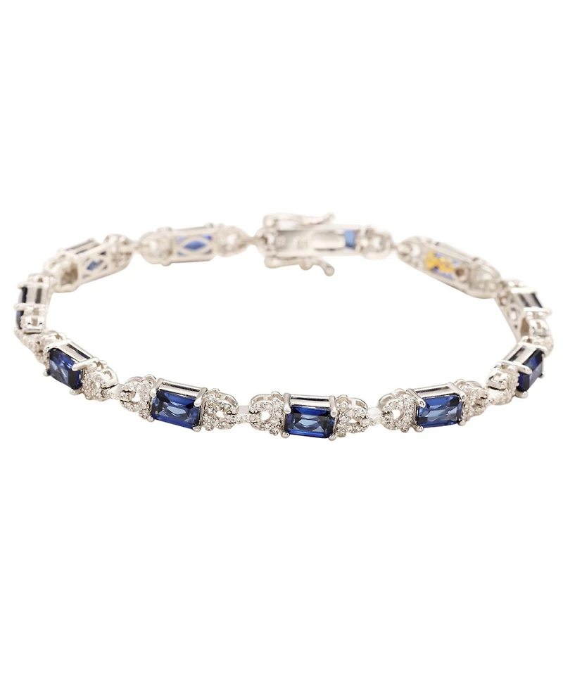 Suzy Levian Sterling Silver Emerald-Cut Sapphire & Created White Tennis Bracelet