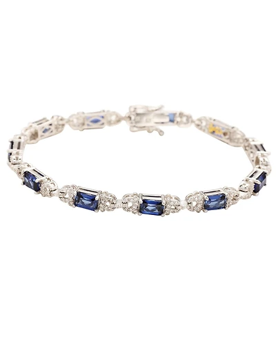 Suzy Levian Sterling Silver Emerald-Cut Sapphire & Created White Tennis Bracelet