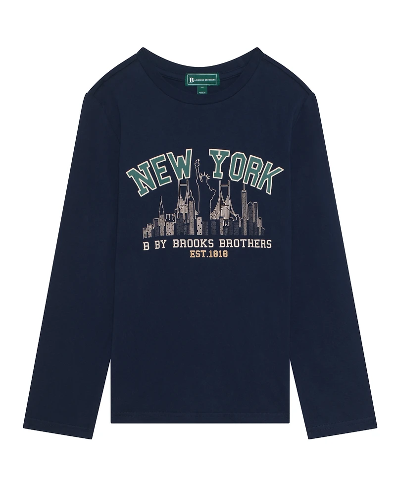 B By Brooks Brothers Big Boys New York Logo Long Sleeve T-Shirt