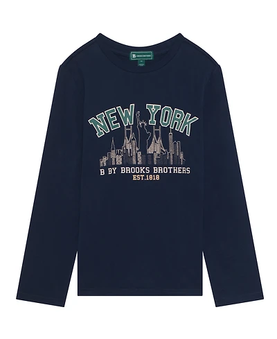 B By Brooks Brothers Big Boys New York Logo Long Sleeve T-Shirt