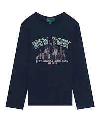 B By Brooks Brothers Big Boys New York Logo Long Sleeve T-Shirt