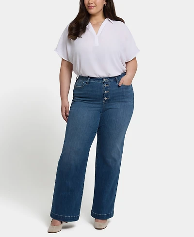 Nydj Plus Teresa Wide Leg Exposed Button Fly Jeans