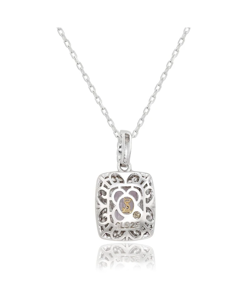 Suzy Levian Sterling Silver Emerald Cut Topaz And Sapphire Double Halo Pendant