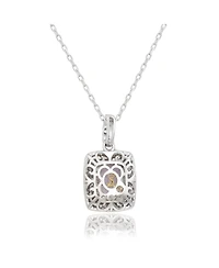 Suzy Levian Sterling Silver Emerald Cut Topaz And Sapphire Double Halo Pendant