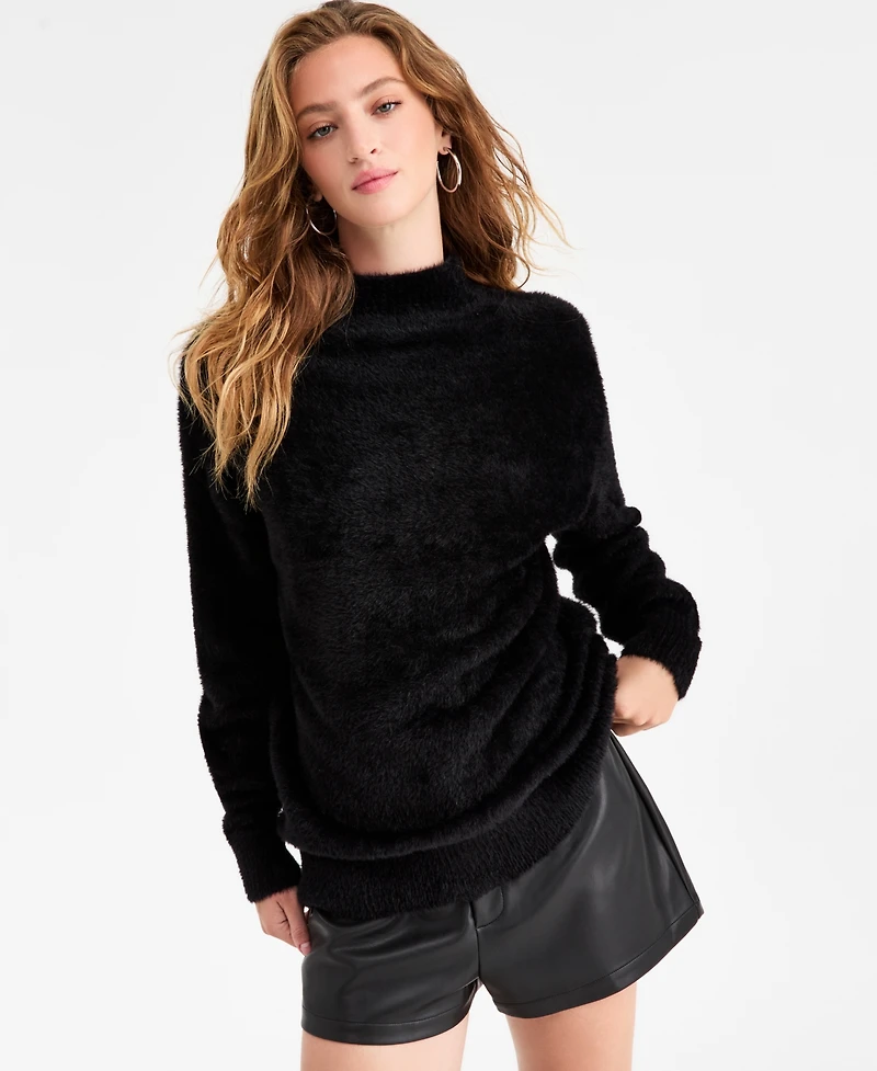 Bar Iii Women's Mock-Neck Fuzzy Sweater, Macy's Exclusive