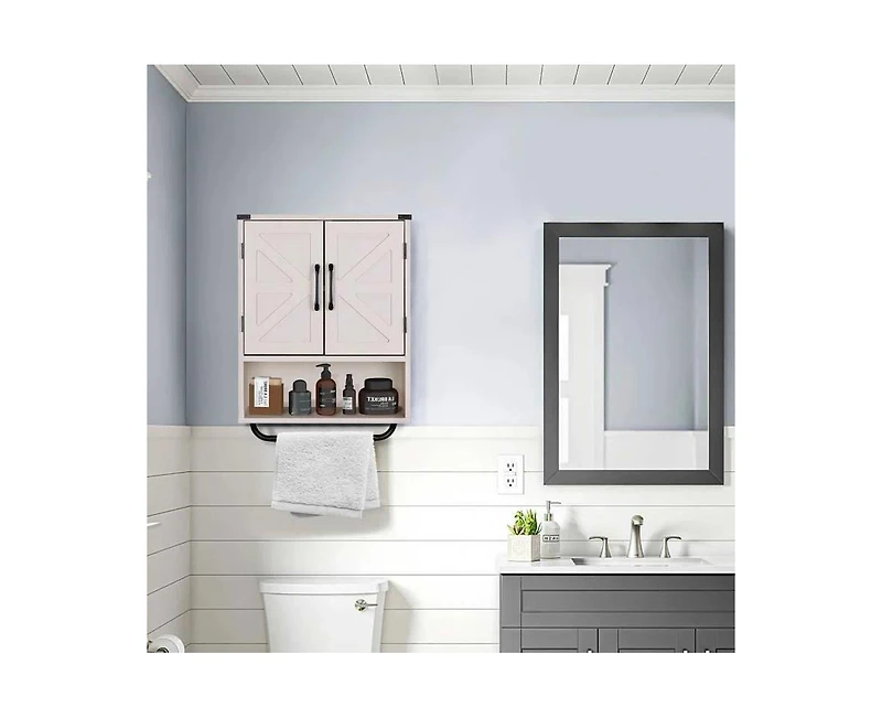 Slickblue Bathroom Wall Cabinet with Storage Shelf and Towel Bar for Organization