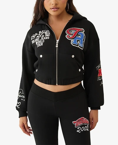 True Religion Women's Crystal Patched Zip Hoodie