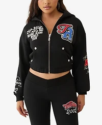 True Religion Women's Crystal Patched Zip Hoodie