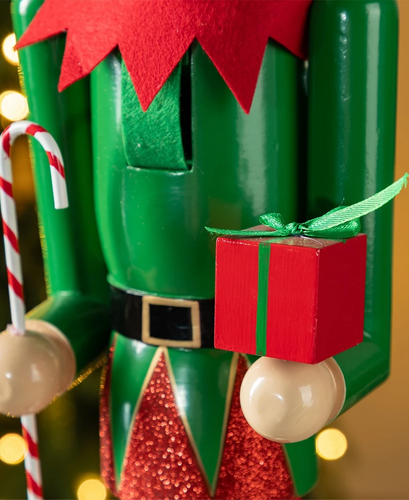 Glitzhome 23.5" Wooden Christmas Elf Dog Nutcracker
