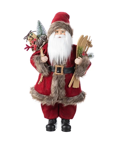 Glitzhome 18" Faux Fur Christmas Woodland Santa Figurine